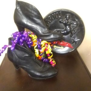 Black leather-like bootie heels